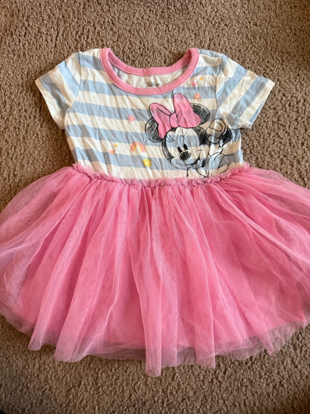 Disney Pink Tulle Minnie Mouse Dress with Blue-White Striped Bodice